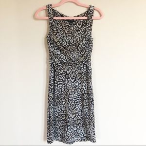Ann Taylor Black Cream Animal Print Tank Dress Ruched Top Sleeveless Size 2